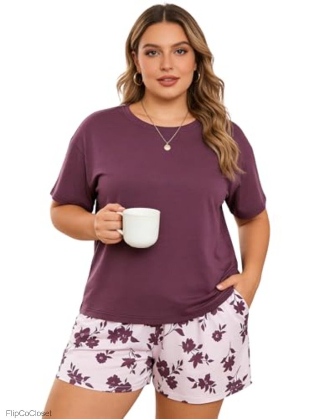 Womens Plus Size 2 Piece Pajama Set Short Sleeve Top and Shorts Sleepwear